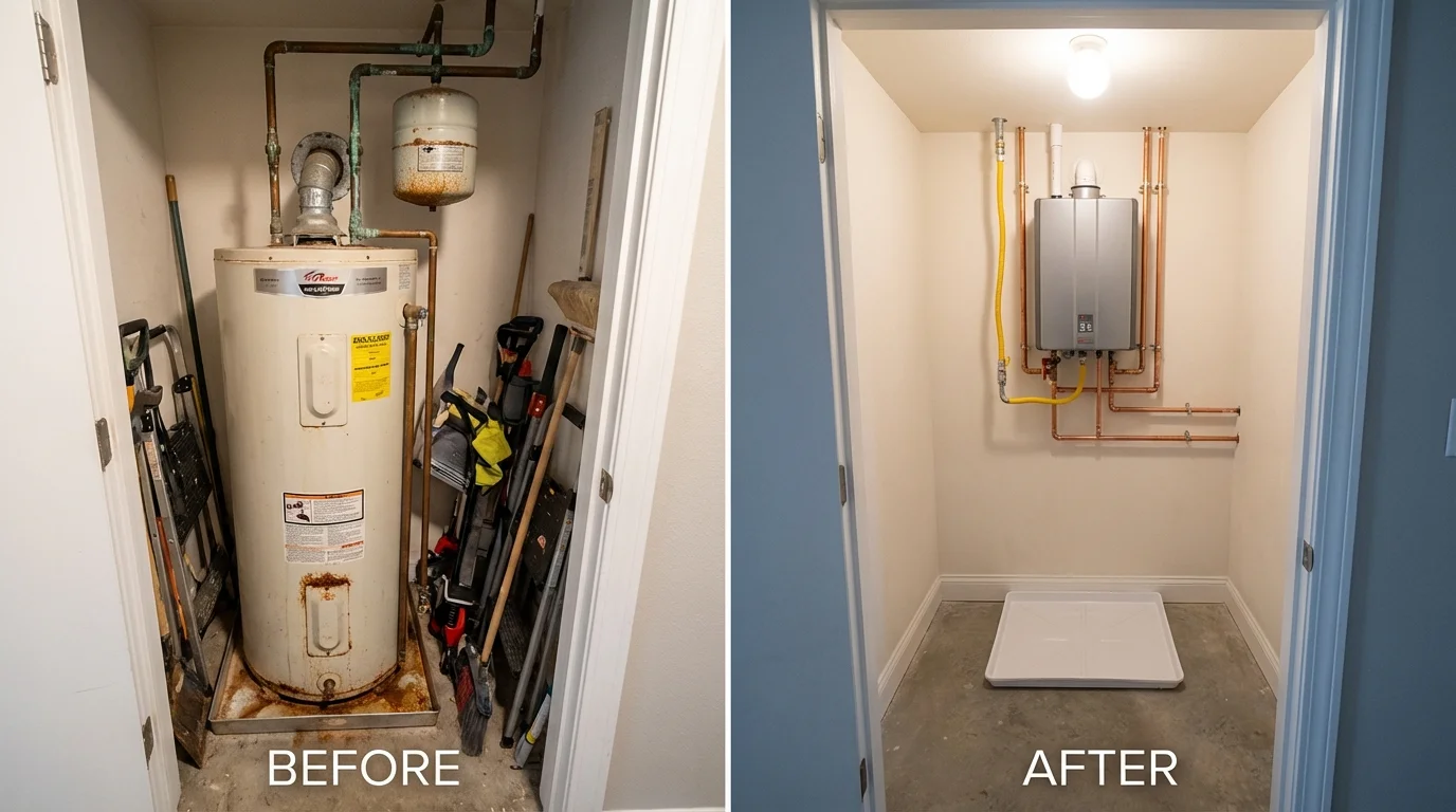 Tank water heater versus wall-mounted tankless unit comparison for Blue Point, NY homeowners